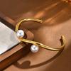 Open Stackable Bracelet Bangle for Women,stainless Steel Smooth Pearl Hollow Cuffs, Minimalist Waterproof Stylish Jewelry