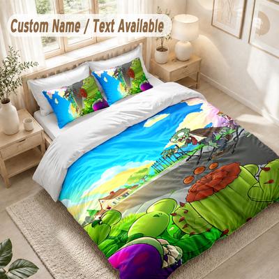 Plants Vs. Zombies Bedding Set, 1 Duvet Cover & 2 Pillowcases Soft Comfortable Bedroom Home Textile Decor