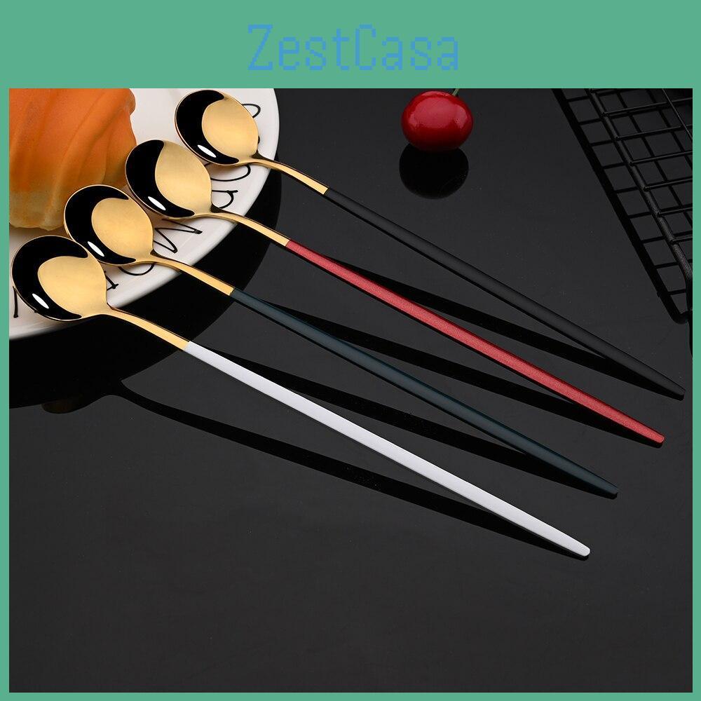 Manico 20 cm Acciaio Inossidabile Lungo Set da 4 Pezzi Cucchiaino Gelato Dessert Tè Colorato Cucchiaino Caffè Stoviglie Posate Utensili da Cucina