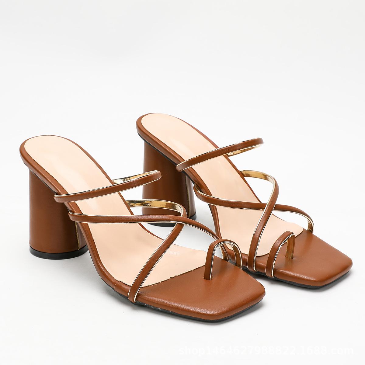 

Летние новые босоножки на высоком каблуке с открытым носком и толстым каблуком с квадратным носком 43 коричневый