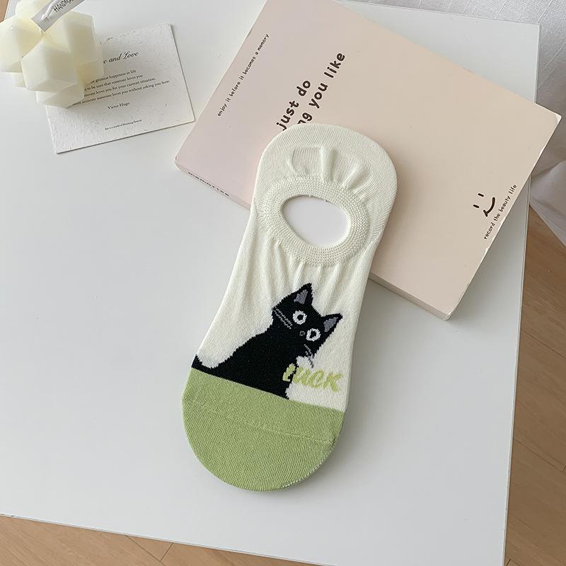 

Невидимые носки с низким вырезом для девочек, весенне-летние мультяшные носки-лодочки с маленькими животными, милые короткие носки, впитывающие пот бесшовные носки для девочек 1 pair зелёный