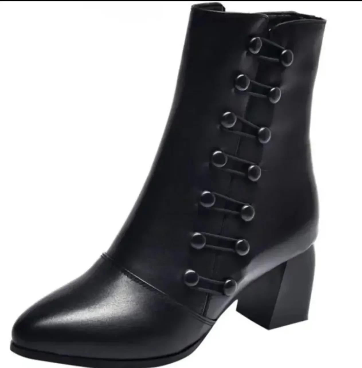 

2026 New Womens Boots Fashion Leather Ankle Boots Winter Plush Warm Snow Shoes for Women High Heel Boot High Quality Women Shoe 35 чорний
