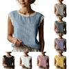 Women's Retro Loose Color Round Neck Lace Patchwork Sleeveless Linen Top