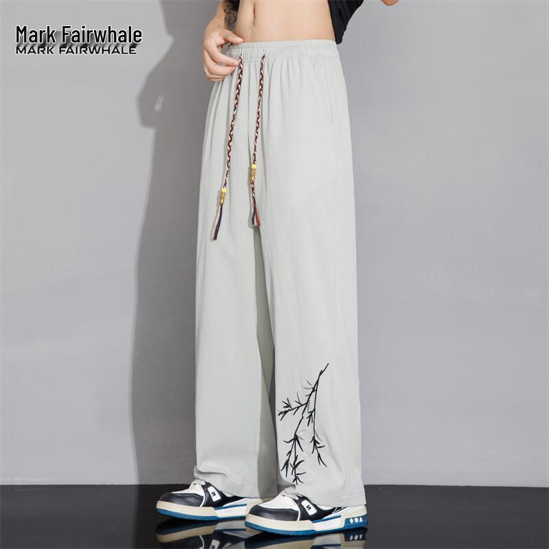 Mark Fairwhale Men's Summer Chinese Style Ice Silk Straight-Leg Pants