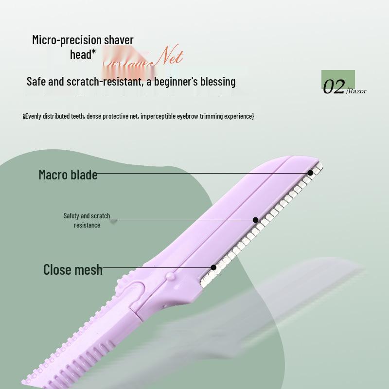 Beginner-Safe Eyebrow Razor with Protective Net - Straight Handle Trimming Tool