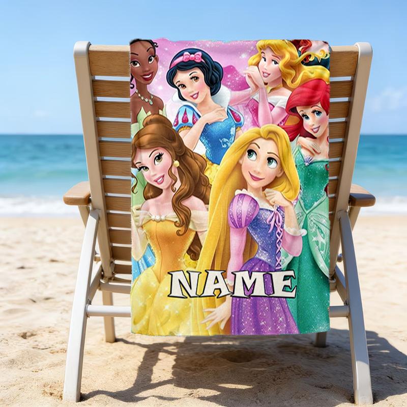 1pc Princess6 Beach Towel with Custom Name, Beach/Swimming/Bath/Picnic/Camping Towel, Suitable for Seaside Beaches