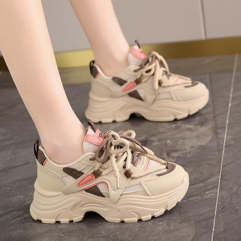 Platform Dad Shoes Women's 2025 Summer New Super Fire Versatile Breathable Mesh Sports Shoes Lightweight Casual Little White Shoes