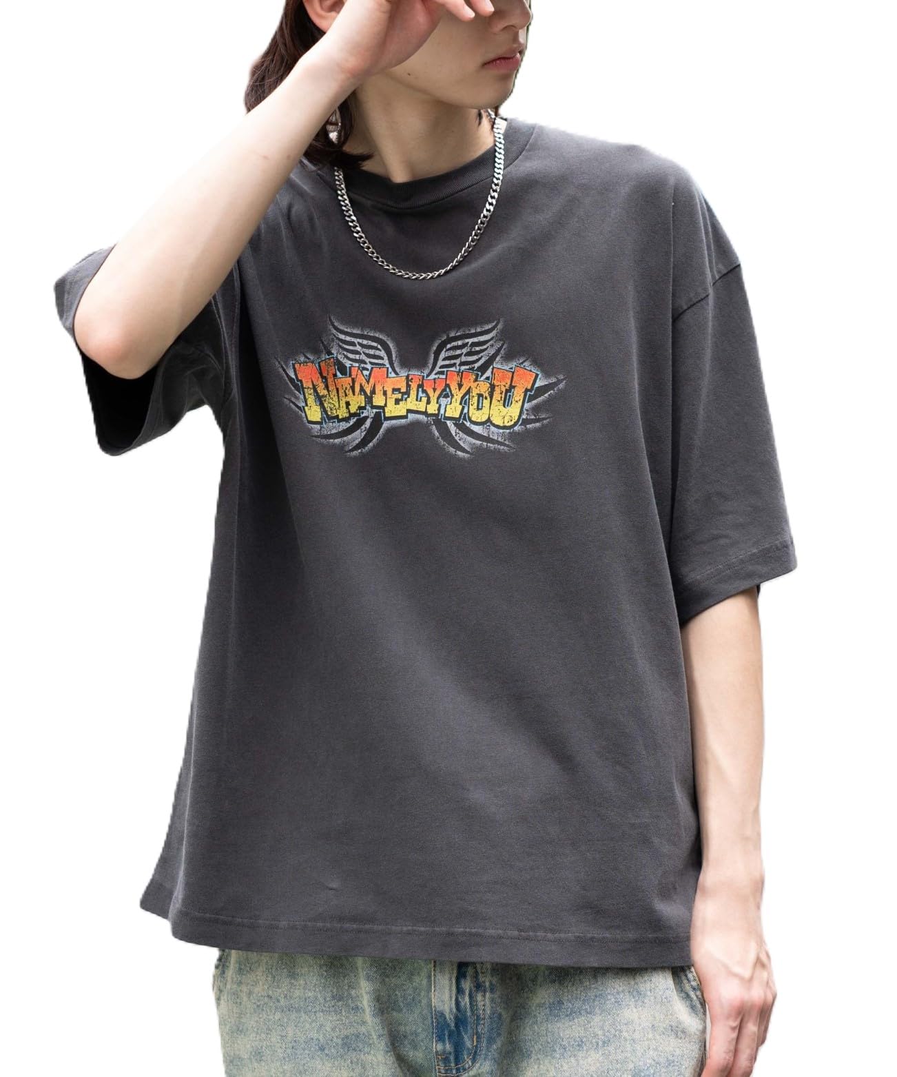 

WEGO Compact Fit Short Sleeve Pigment Graphic Summer Size Sumikuro Men s T-Shirt, Print, Top, Streetwear, M,