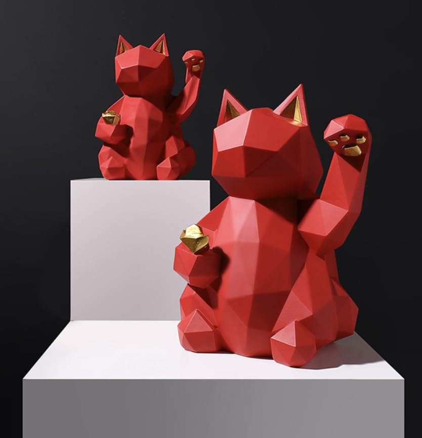 stylish interior decor [Natura Style] Maneki-neko (beckoning cat) figurine, Nordic-style ornament, (Red, Large)