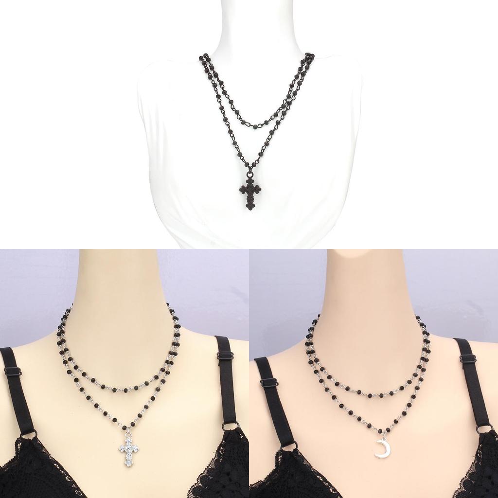 Halloween Gothic Cross Necklace With Multilayer Alloy Chain For Men Women
