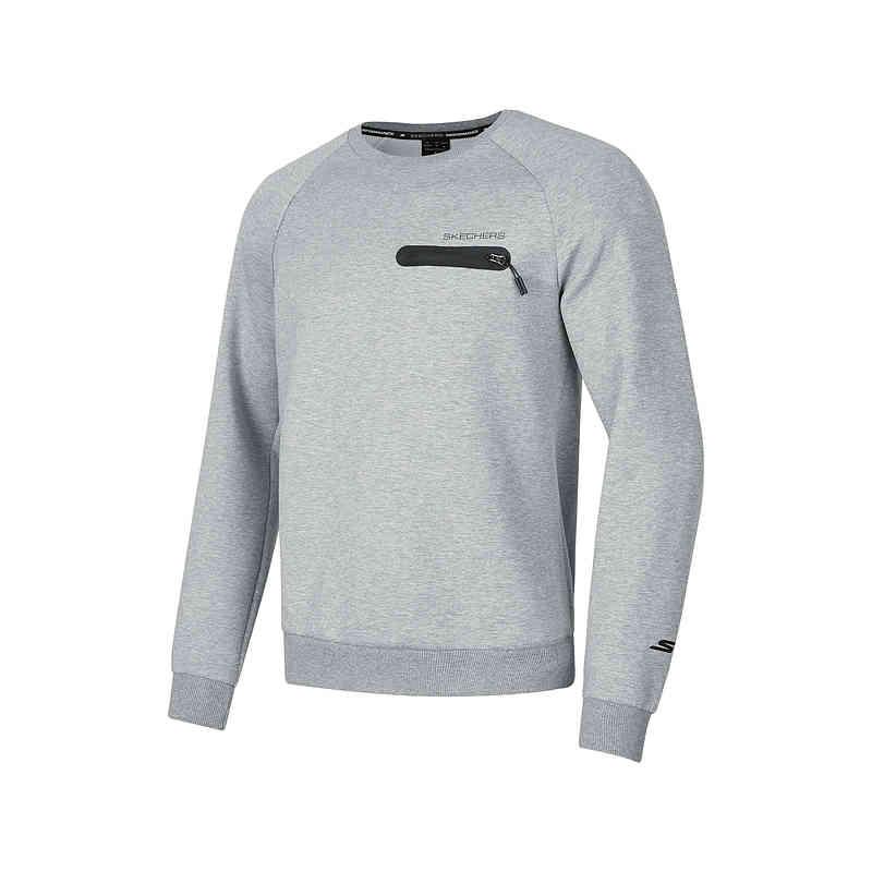 Skechers Goknit Round Neck Comfortable Simple Versatile Sweatshirt Men tops Heather-Gray P424M038-02H3 L