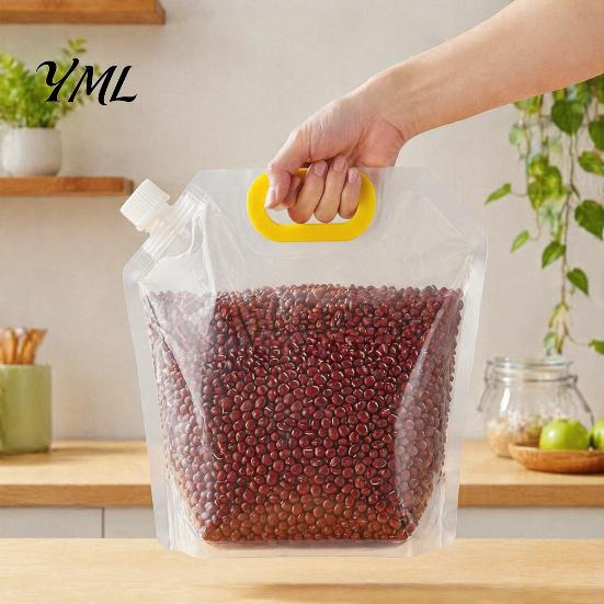 Reusable Food Storage Bags 5PCS Grain Bag with Handle, Large Capacity Cereal Container, Vertical Standing Pouch Organizer, Moisture Proof for