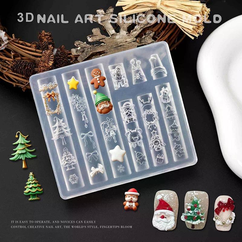 3D Christmas Snowman And Tree Silicone Nail Mold Snowflake And Snowman Design for Nail Art DIY Manicure Decoration