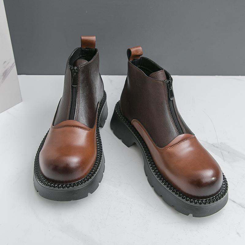 Fashion British Style Mens Chelsea Boots Pu Leather Pointed Toe Ankle Boots Thick Bottom Business High Top Shoes Outdoor Versatile Botas