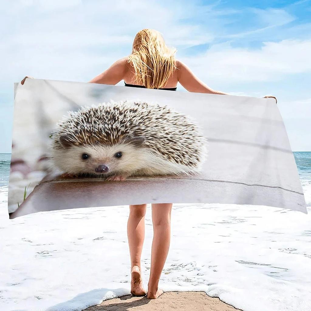 Cute Hedgehog Beach Towel Wild Animal Print Bath Towel For Adult Kids Wrapped Bikini Covered Sunscreen Blanket Sport Pool Towels