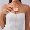 Orchid Flower Necklace Cloth Simulation Flower Earrings Fashion Clavicle Chain  Girl