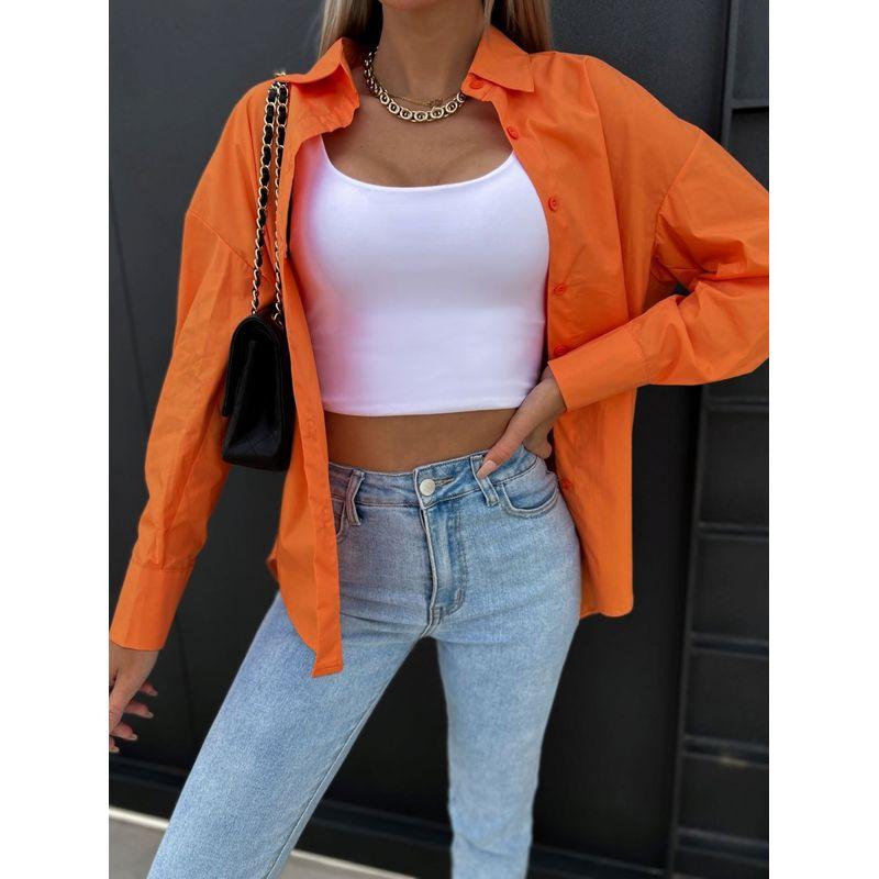 

Кардиган рубашка с V-образным вырезом, конфетного цвета, свободного кроя, с длинными рукавами и пуговицами Orange XL