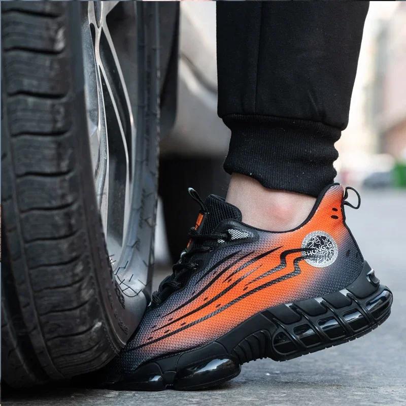 Men's Safety Shoes Air Cushion Work Boots Safety Steel Toe Shoes Slip-Resistant Puncture Proof Lightweight Protective Shoes