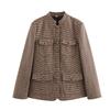 European & American Women's Retro Houndstooth Stand-up Collar Jacket