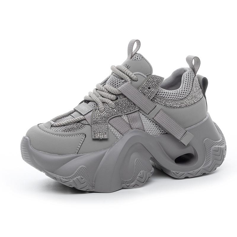 Thick-soled hollow dad shoes summer new leather breathable small thin mesh casual sneakers