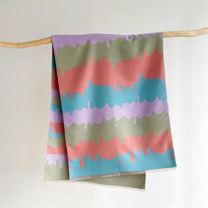 

Winter Contrast Color Liquid Flow Scarf Ladies Imitation Cashmere Warm Scarf Small Fresh Sweet Cute Air Conditioning Shawl 185X65cm