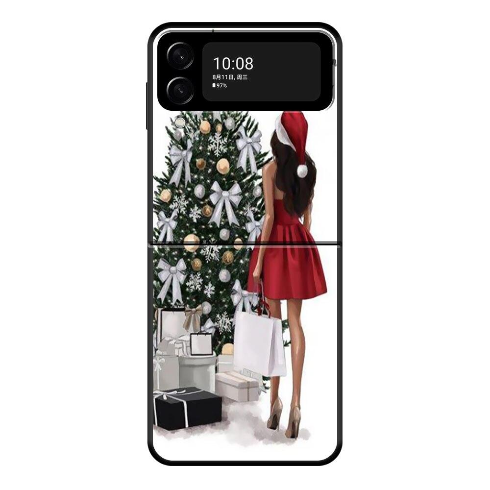 Christmas Tree Girl Gift Phone Case For Samsung Galaxy Z Flip Z Flip3 5G Z Flip4 Hard PC Matte Shell