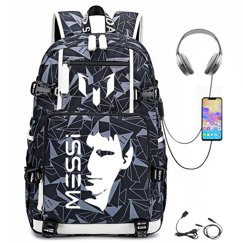 Football Printed Student Backpack Multifunctional Usb Interface Large Capacity Leisure Travel Backpack