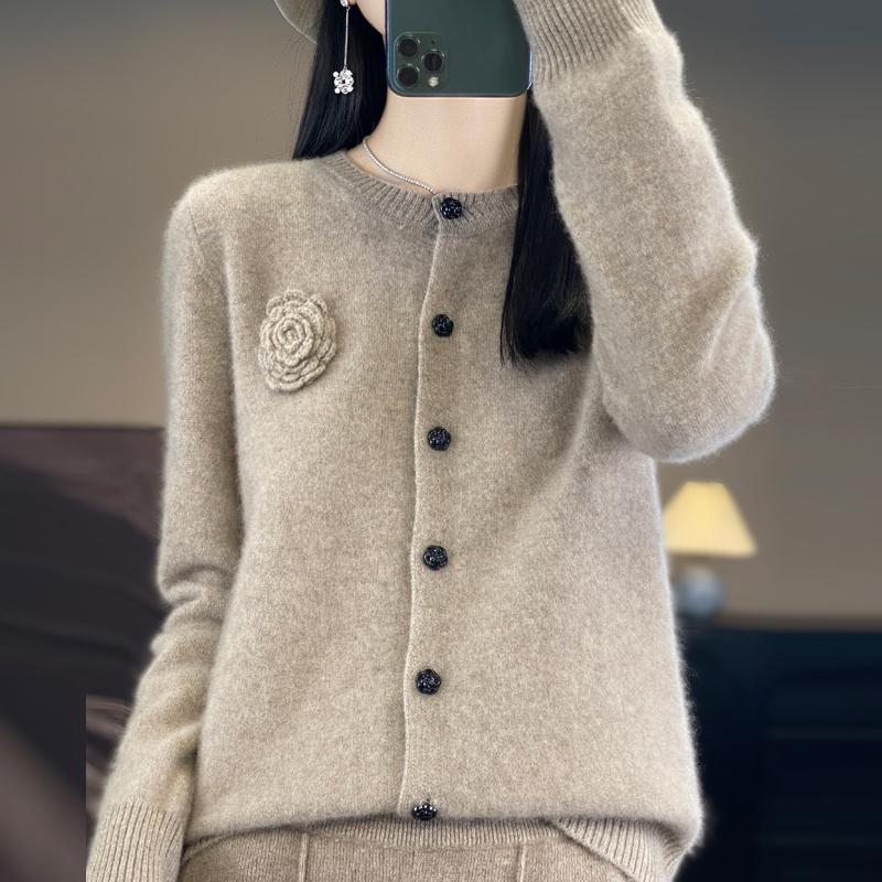 QingHe Cashmere Women's 30% Cashmere Cardigan - Soft & Warm Wool Blend Sweater