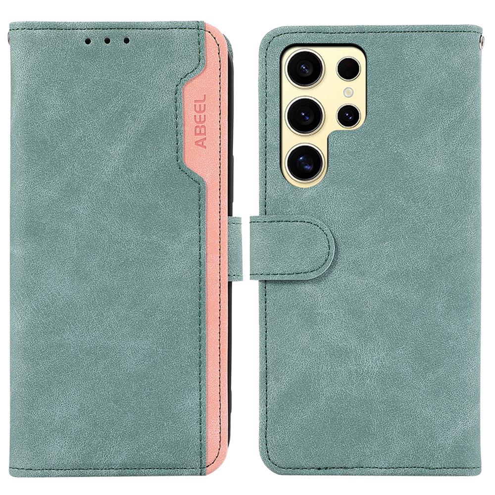 ABEEL For Samsung Galaxy S25 Ultra Case Color Splicing Leather Flip Phone Cover RFID Blocking