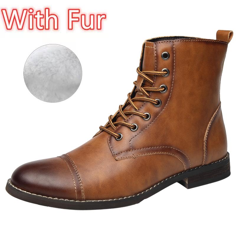 Fashion Designer Men Ankle Boots Men Classic Winter Plush Snow Boots Motorcycle Cowboy Boots Genuine Leather High Top Male Shoes