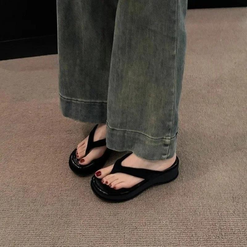 Summer Clip Toe Women Slippers  Fashion Elegant Thick Bottom Slides Shoes Ladies Outdoor Wedges Flip Flop Women Sandals