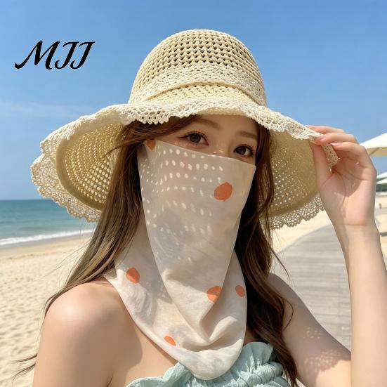 Full Coverage Neck Gaiter Women Face Sun Protection Mask, Cotton Dot Print UV Summer Shield Mask Cover, Foldable Scarf for Driving Cycling Camping