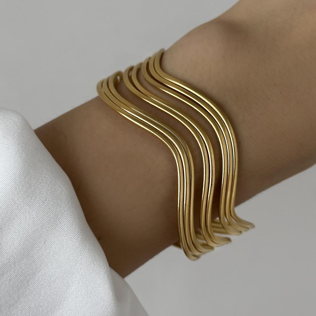 Stainless Steel Versatile Gold Irregular Hollow Wide Version Jewelry Women