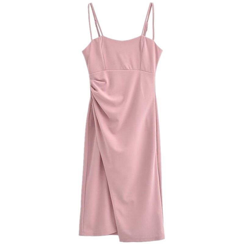 Fashion Style 2024 Spring New Arrival Women's Clothing Elegant Slim Fit Easiest for Match Fashion Ruched Sling Mid-Length Dress