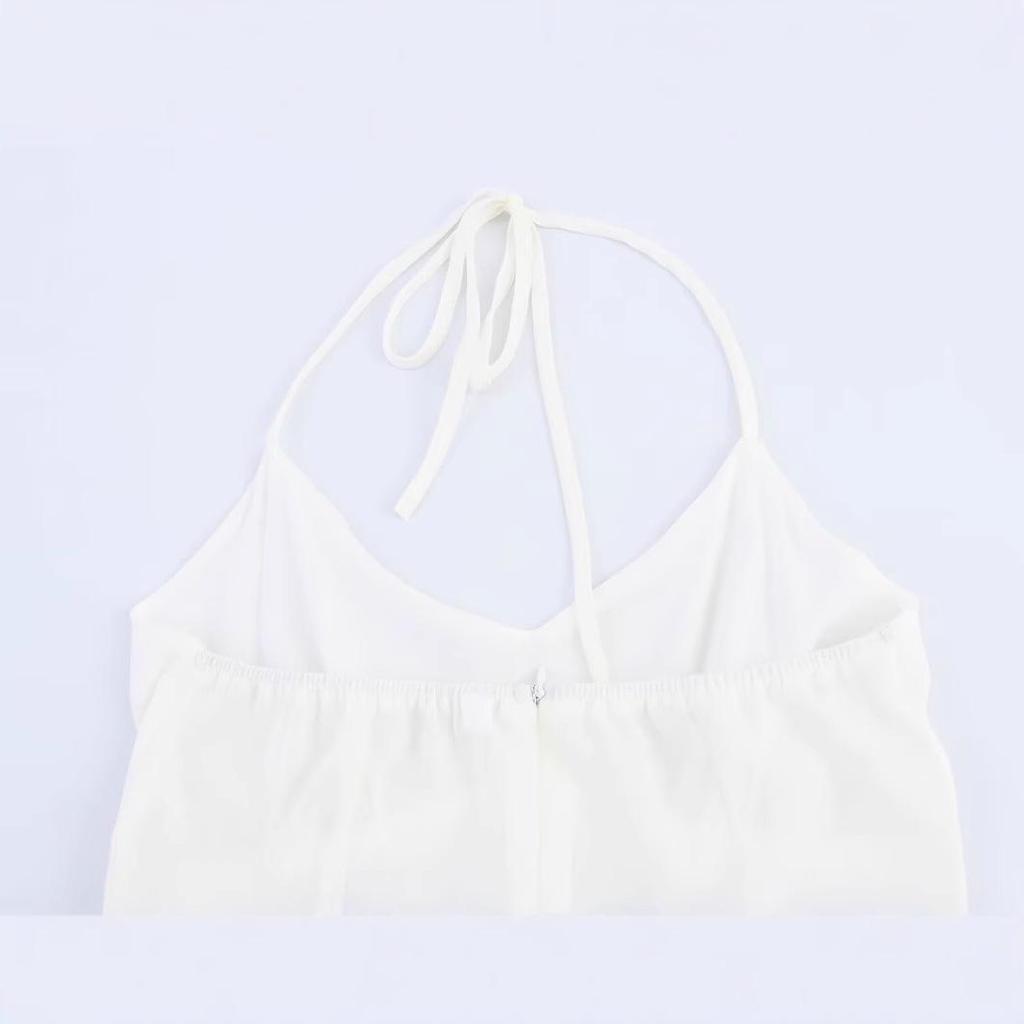 2025 Summer Women's European & American Lace-up Halter Backless Ruffle Long Dress