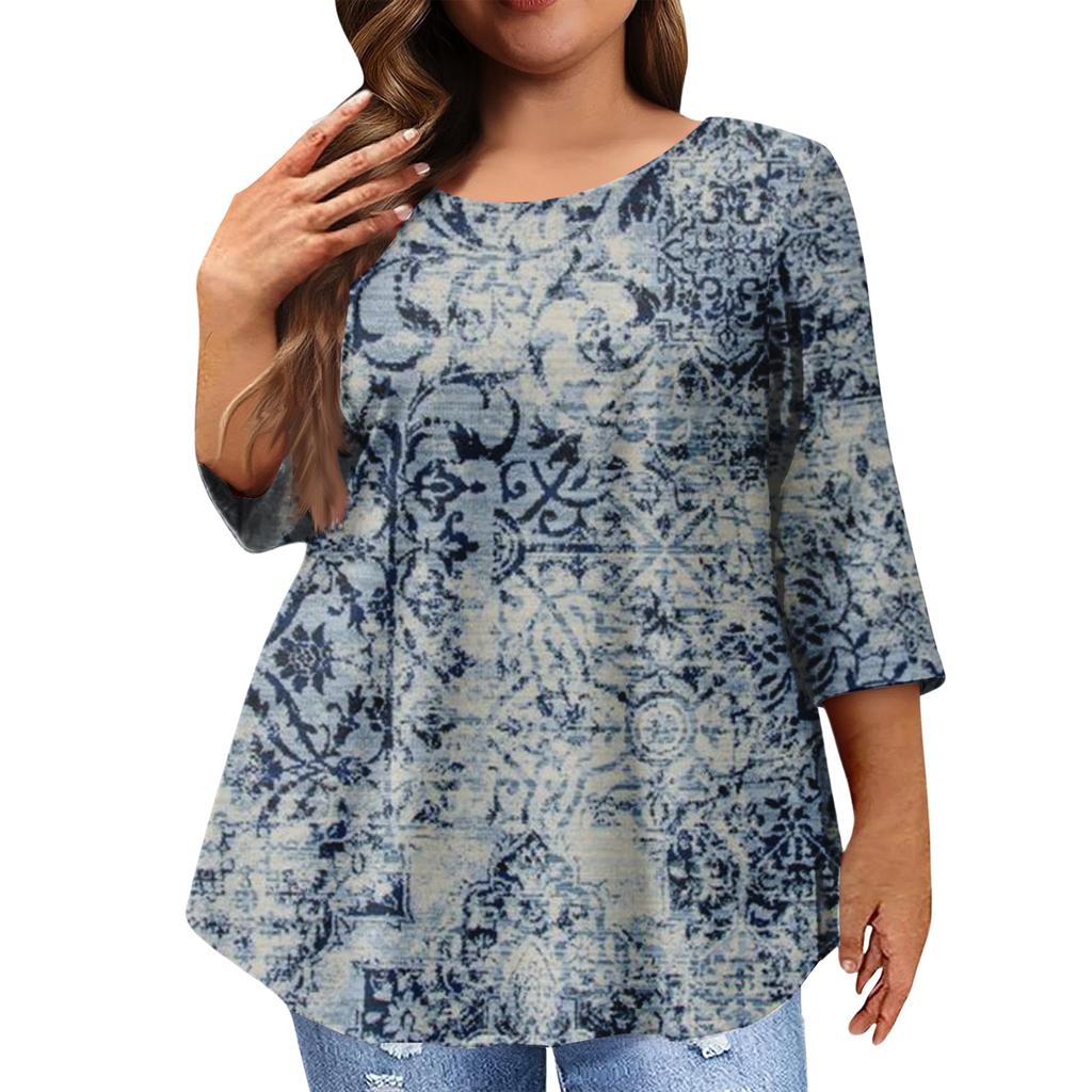 Women's Fashion Casual Round  Neck 3/4 Sleeve Oversized Top