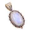 Natural Rainbow Moonstone Gemstone 925 Solid Silver Two Tone Pendant 1.50" R3S74