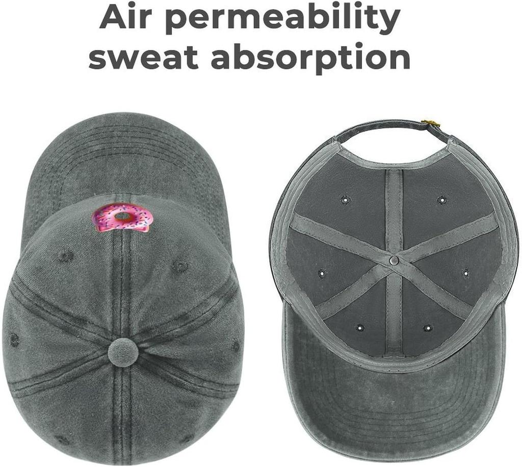 Pink Cat Donut Print Baseball Cap Adjustable Polyester Sun Protection Casual Baseball Cap