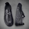British Men's 2025 Doudou Shoes Black Men's Fashion Trend Short Foot Cover Style Casual Leather Shoes One Pedal