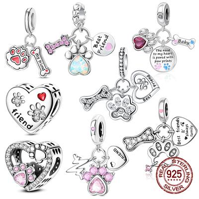 Copper My Best Friend Dog Paw Print Bone Pendant Pet Charm Fit Original Charm Bracelets Women Diy Jewelry Gift