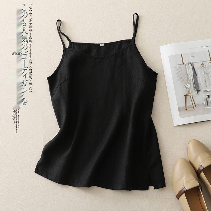 Plus Size Women's Cotton Linen Spaghetti Strap Tank Top: Lightweight Sleeveless Summer Outerwear & Base Layer