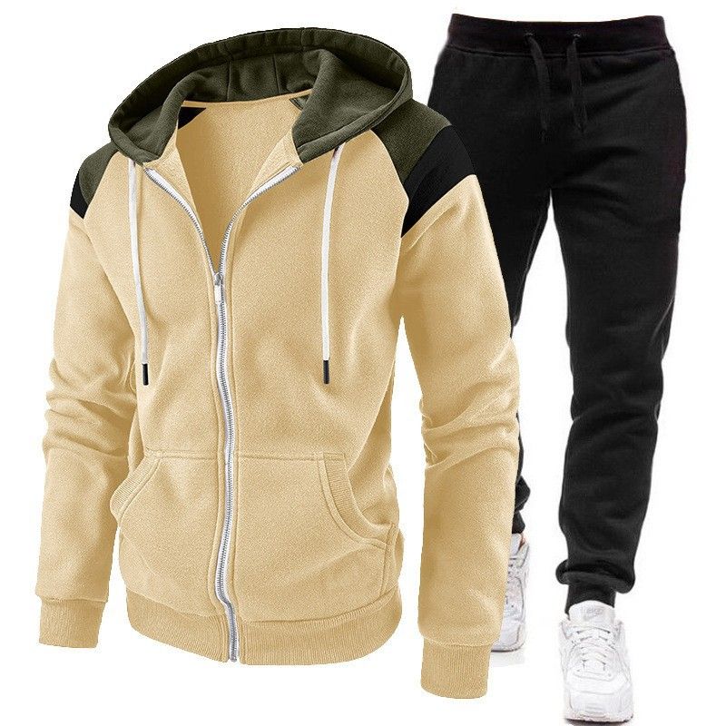 Men's Spring and Autumn Sports Suit Zipper Hooded Sweatshirt+pants Splicing Two-piece Set