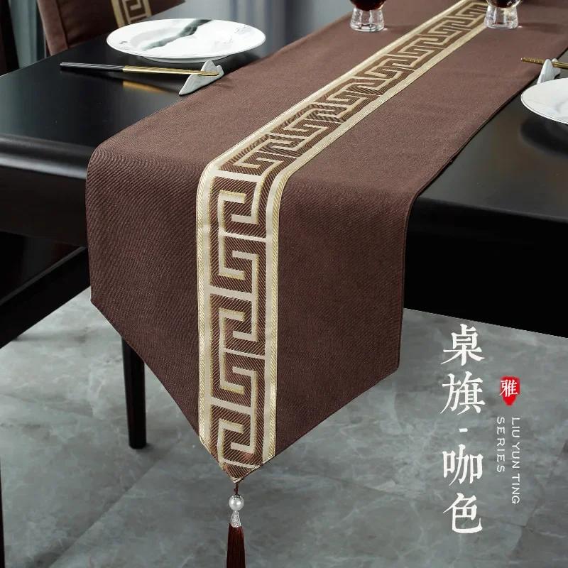Chinese Style Table Flag Waterproof Oil Resistant Tassel Table Runner Tea House Tea Towels Zen Tea Table Cloth Hotel Bed Flag