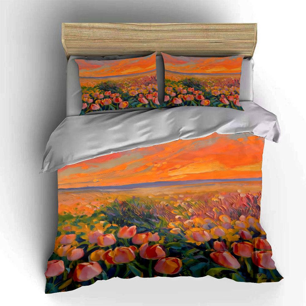 Sunset and tulip field. Bedding sets Duvet cover sets Duvet covers Pillowcases(1* Duvet Cover 2* Pillowcases without duvet insert)