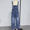 Retro Women Denim Bib Overalls Ripped Baggy Jean Jumpsuit Romper Pants with Pockets for Streetwear