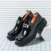 Foreign trade Korean version spring platform business loafers men's fashion glossy leather shoes British open smile foot men's shoes