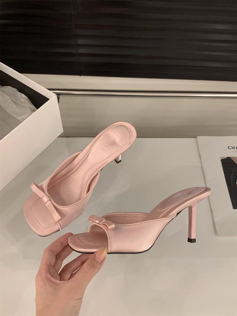 Pink High-heeled French Small Cool Slippers Fairy Shoes New Summer Fashion Outside Temperament Niche Sandals
