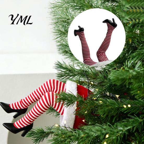 Decorative Santa Boots for Mantels Christmas Swinging Leg Ornament, Electric Hanging Legs Tree, Tree Fluffy Funny Topper with Clip, Holiday