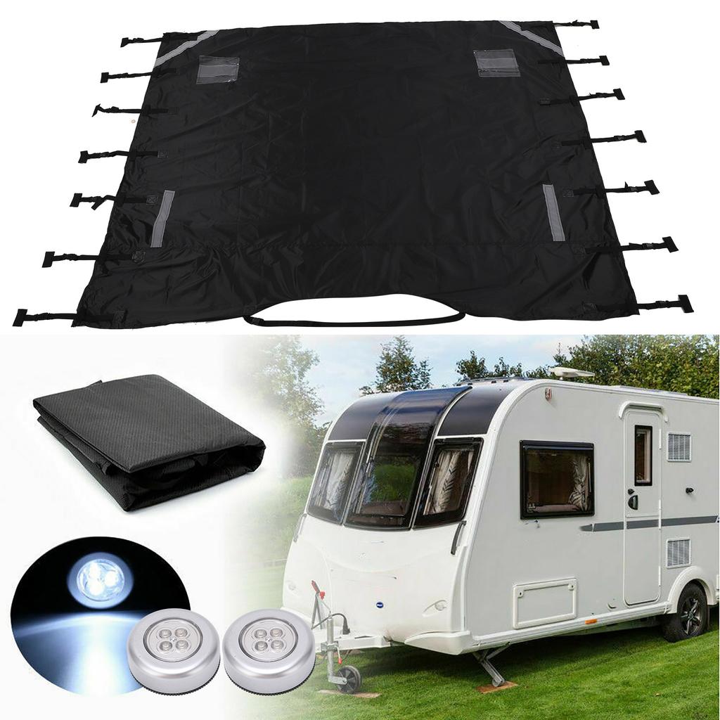 ZK30 Universal Black Oxford Cloth Caravan Front Towing Cover Protector Shield with LED Lights