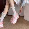 Fashion Sweet Girls Lolita Flat Platform ,Female Students Lace Strawberry Bowknots Cute Marry Jane Elevator Shoes